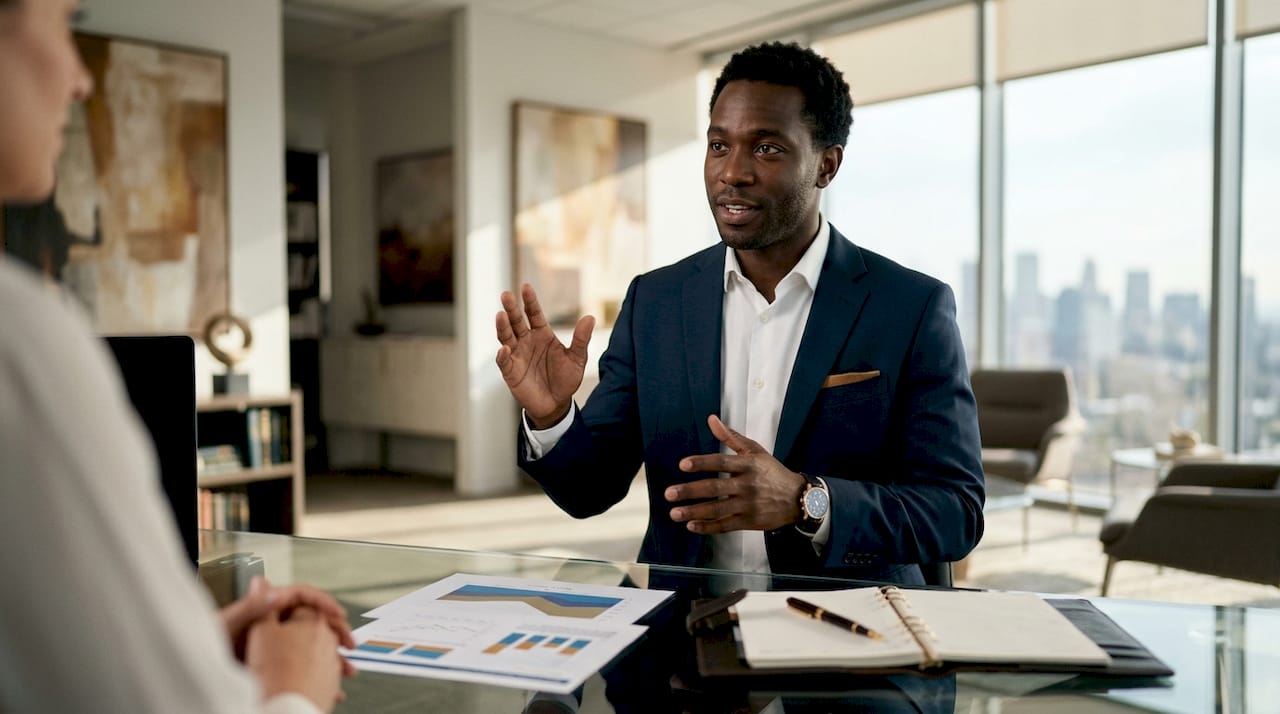 Financial advisor explaining net worth concepts