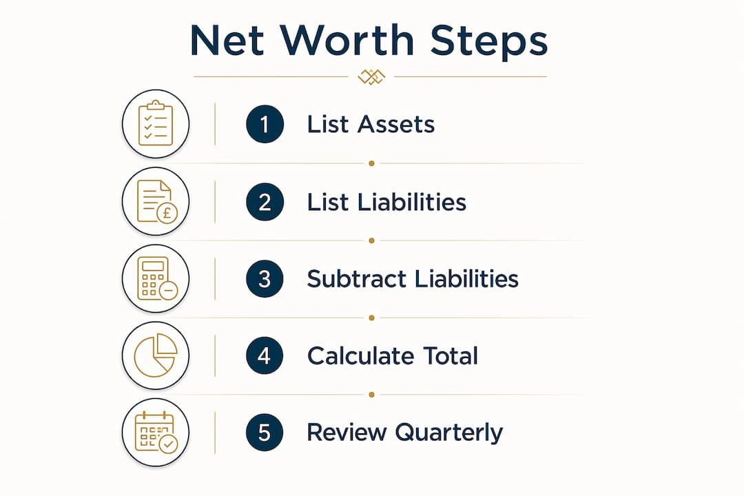 Infographic showing step-by-step net worth calculation