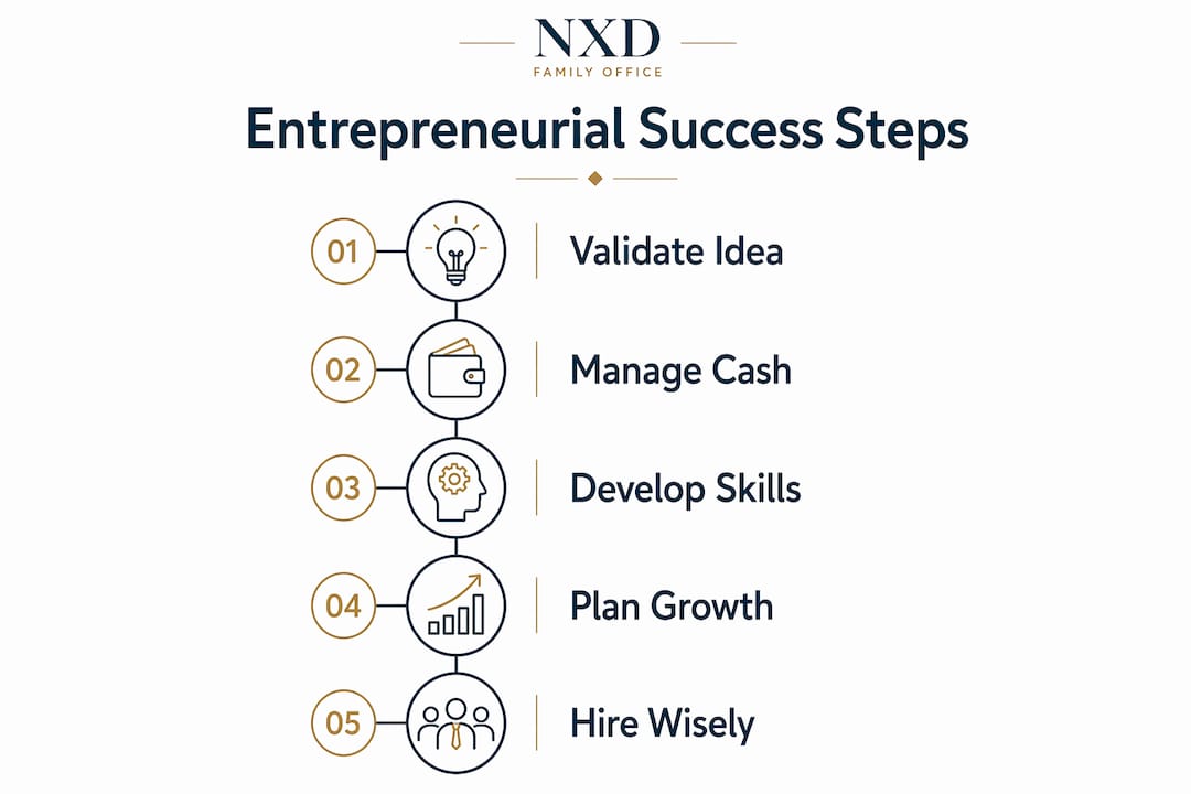 Infographic displaying five key entrepreneurial success steps