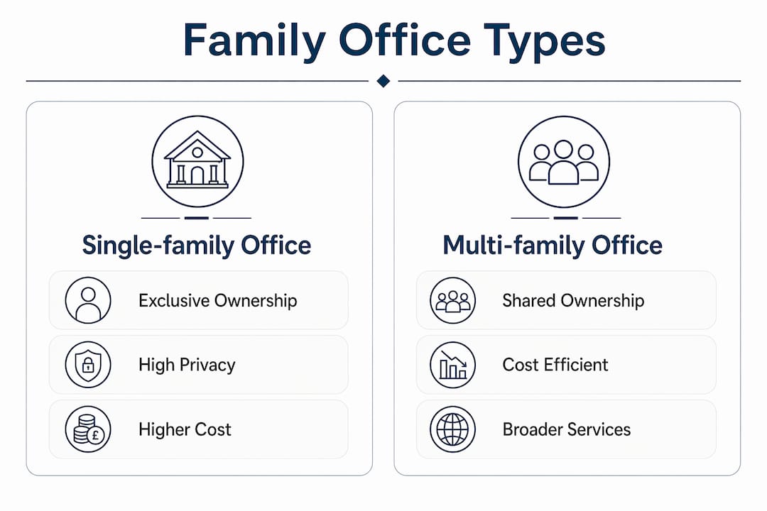 Infographic comparing single-family and multi-family offices