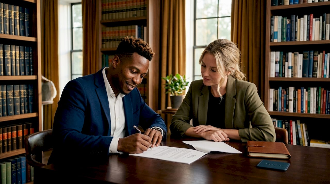 Close-up of hands signing estate will document