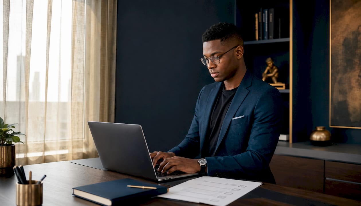 Hands typing near cybersecurity checklist on desk