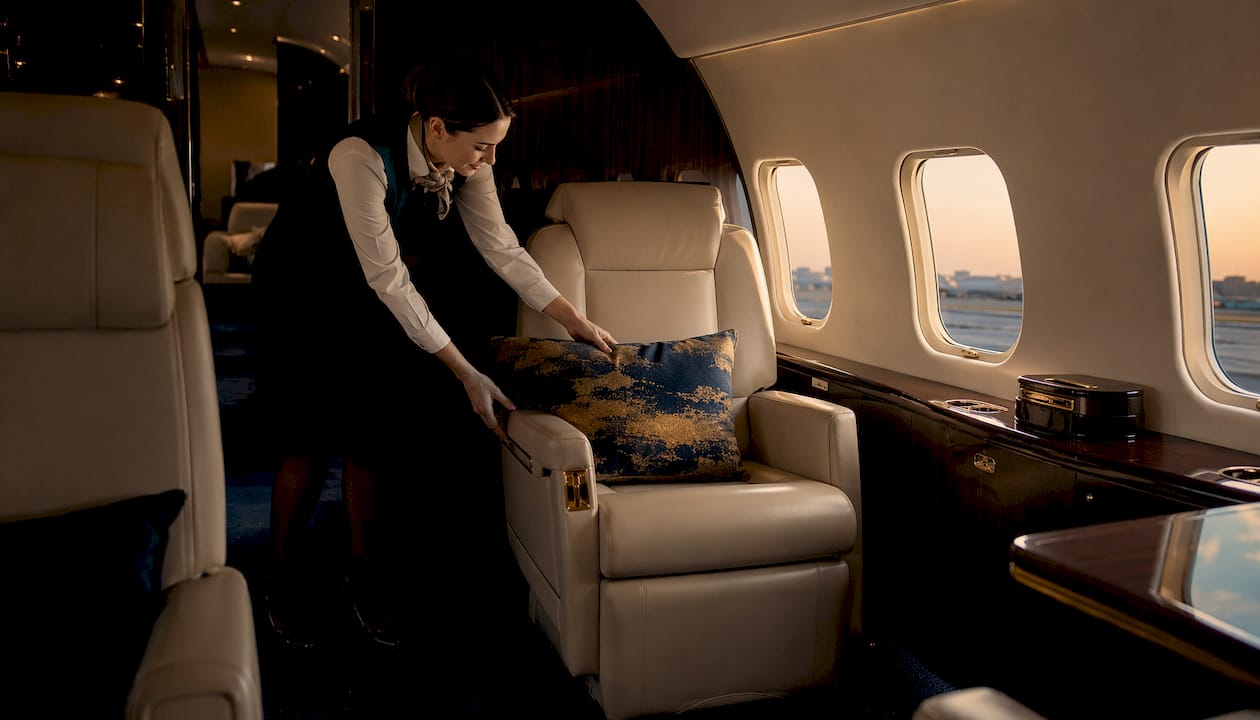 Bespoke private jet cabin luxury details