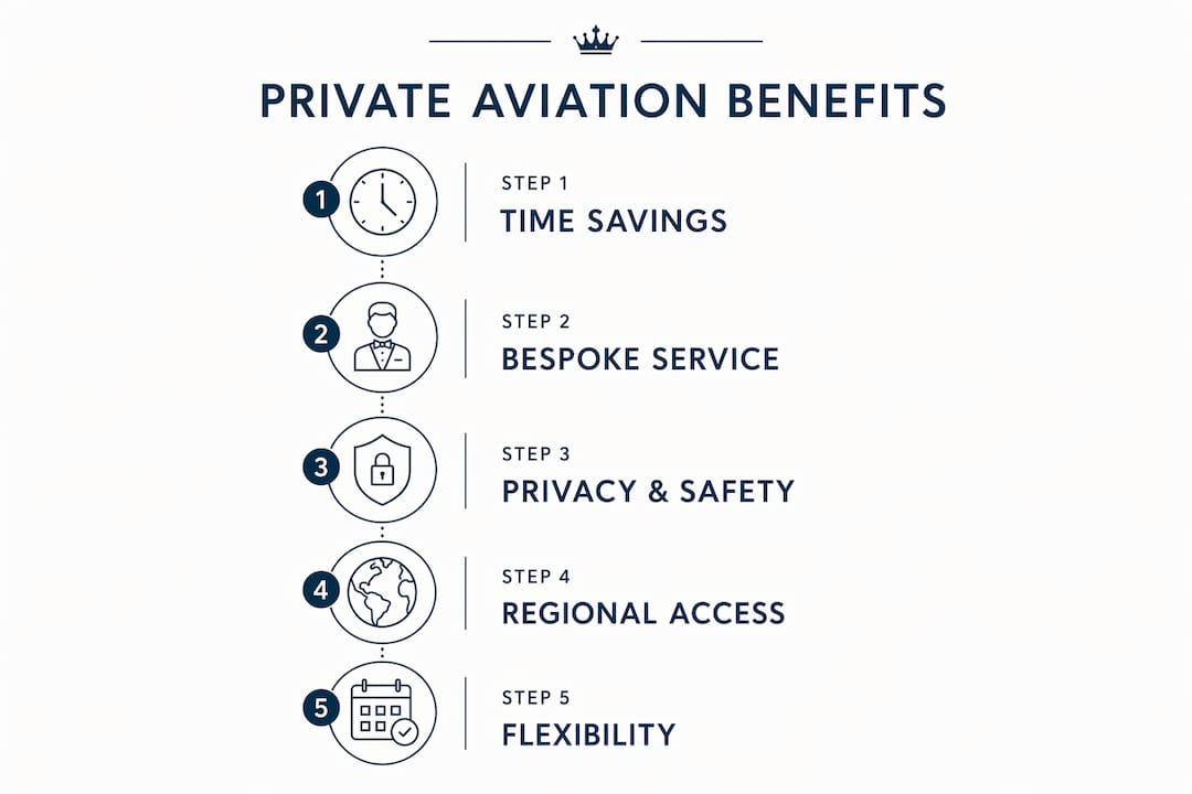 Infographic showing five key private aviation benefits