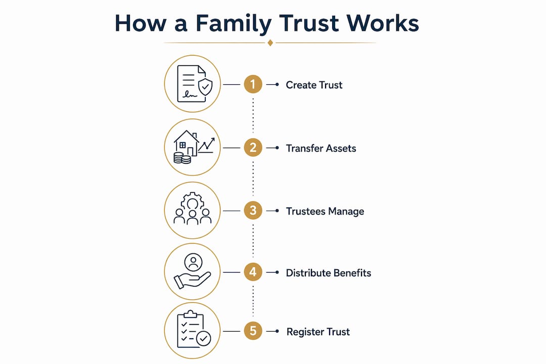 Infographic illustrating family trust process steps