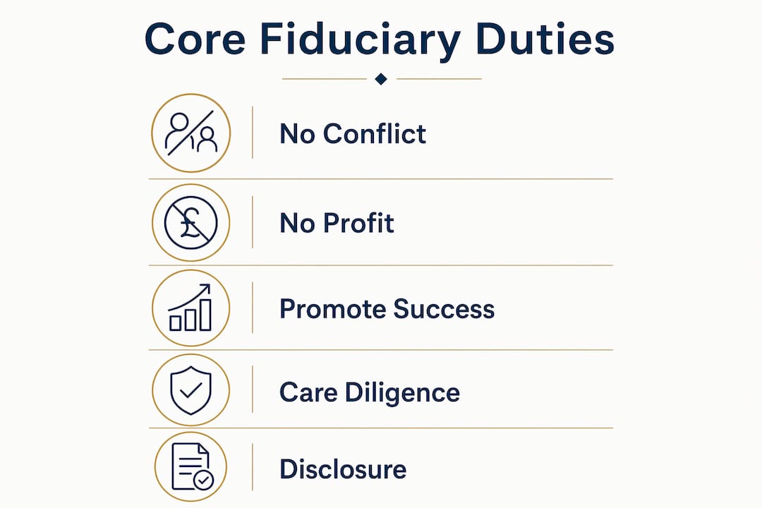 Infographic showing core fiduciary duties in UK law