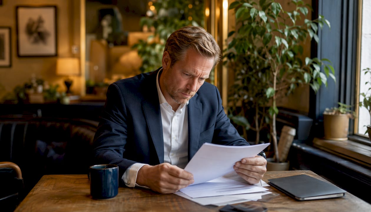 Man in suit waiting anxiously in office