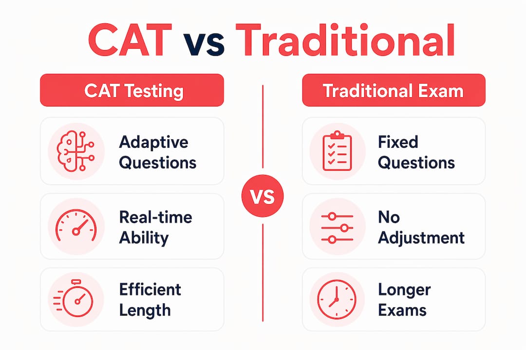 Infographic comparing CAT and traditional nursing exams