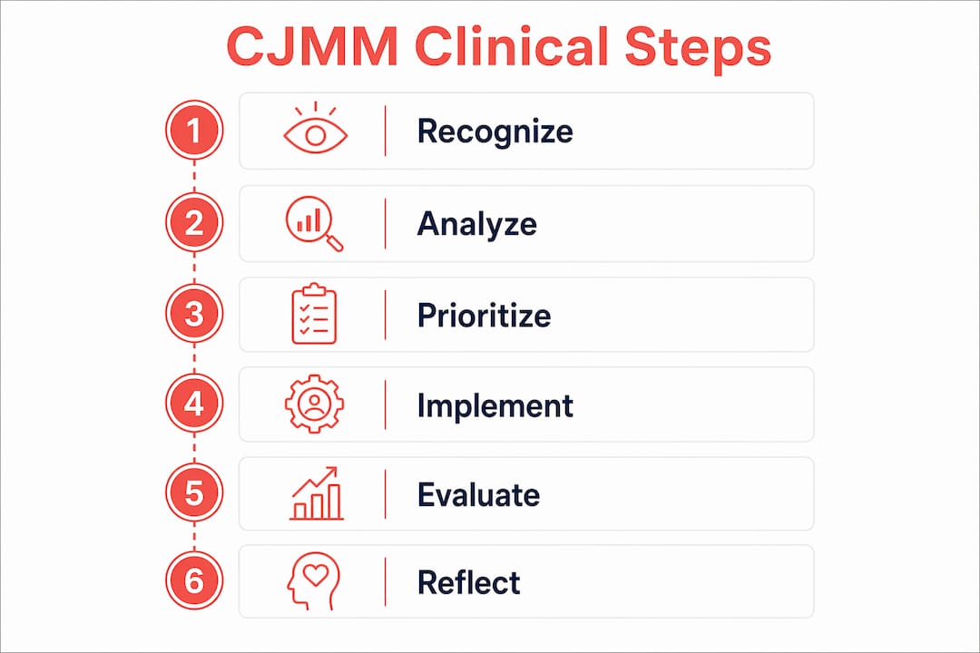 Infographic illustrating six CJMM clinical judgment steps