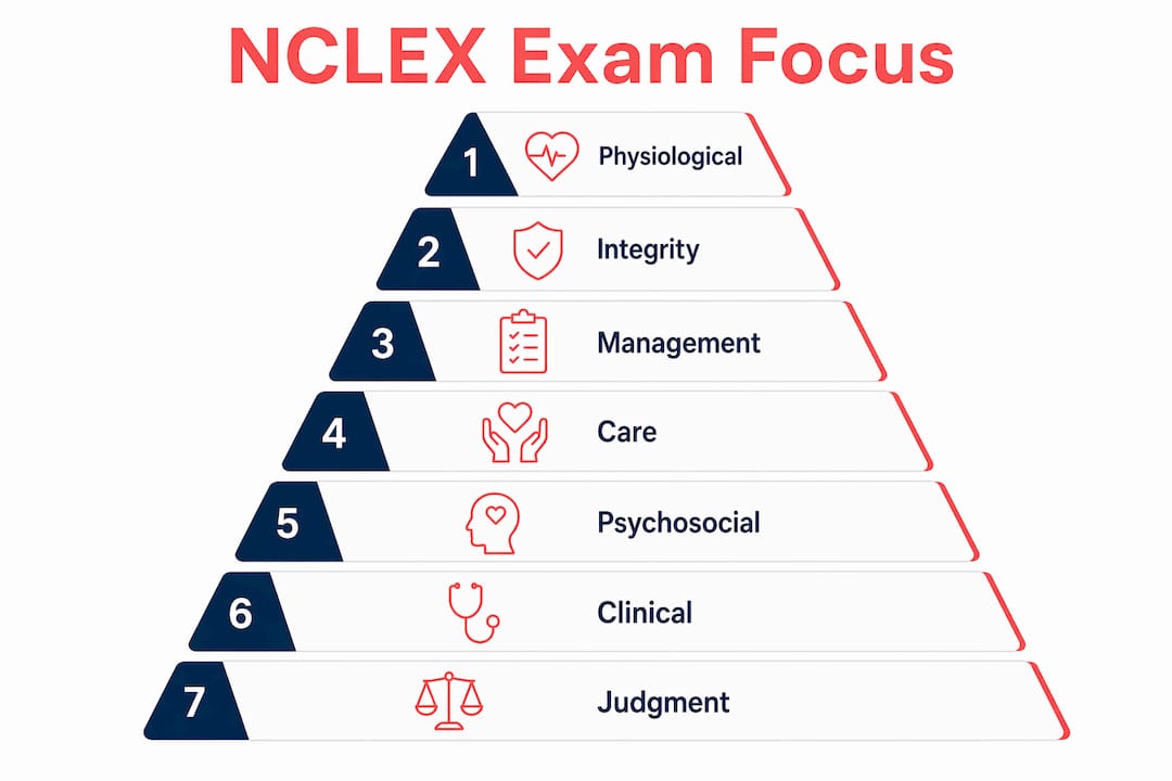 Infographic showing NCLEX exam key measurement categories