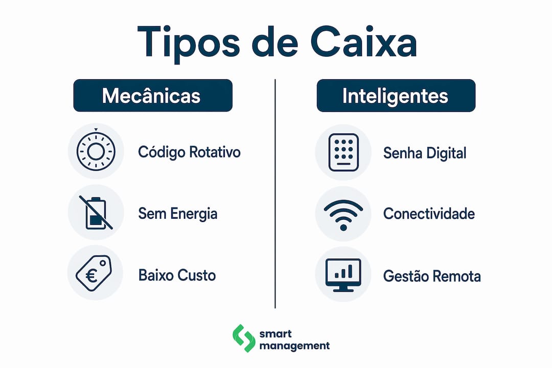 Infográfico: comparação entre caixas para chaves tradicionais e caixas para chaves inteligentes
