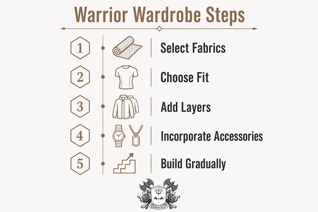 Infographic showing steps to build warrior wardrobe
