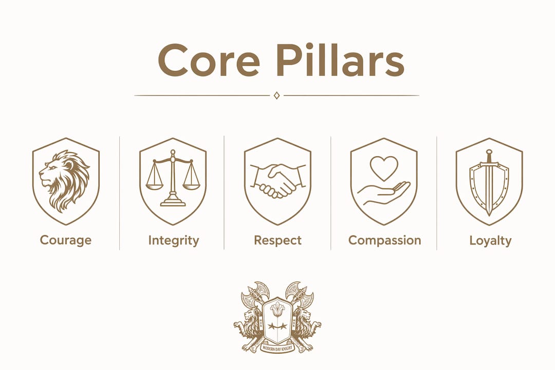 Infographic showing core pillars of modern chivalry