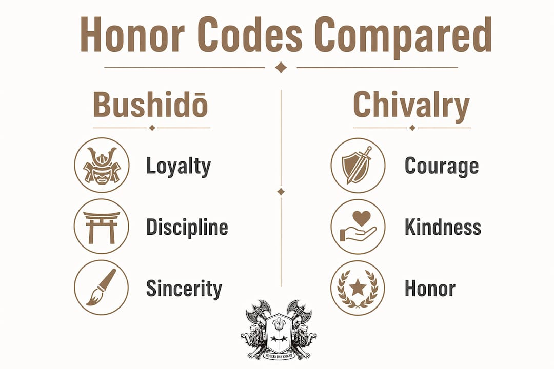 Infographic comparing Bushidō and Chivalry honor codes