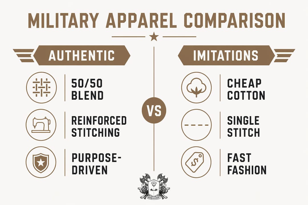 Infographic comparing authentic and imitation military apparel