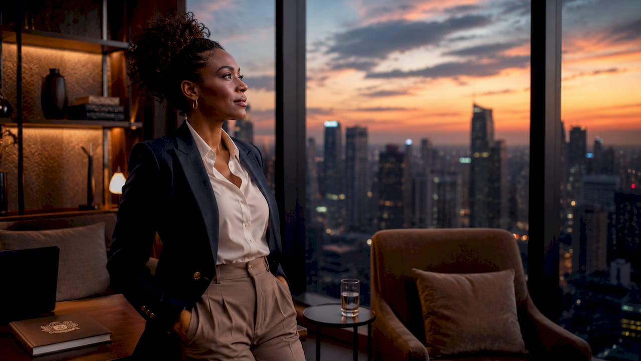 Executive contemplating leadership principles