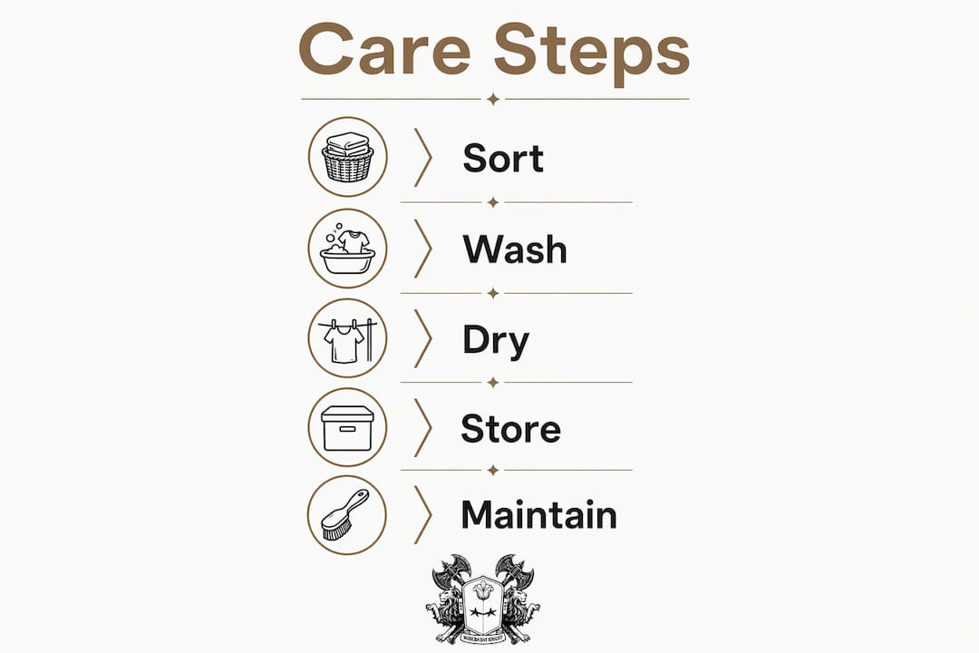 Infographic showing care steps for heavy-duty garments