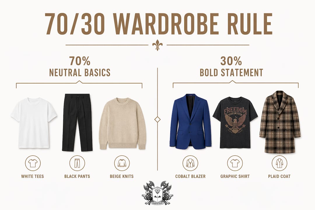 Infographic illustrating 70/30 wardrobe split