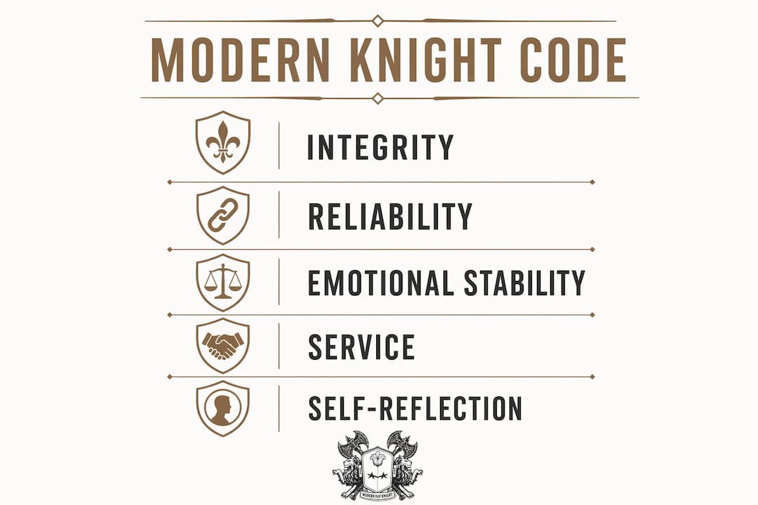 Infographic illustrating modern knight core values
