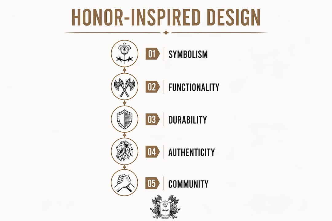 Infographic illustrating key honor-inspired apparel design features