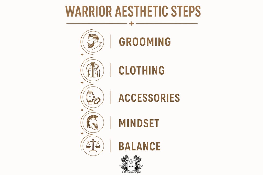 Infographic illustrating key steps of warrior aesthetic