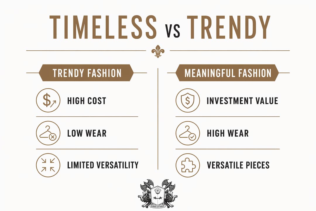 Infographic comparing timeless and trendy fashion economics