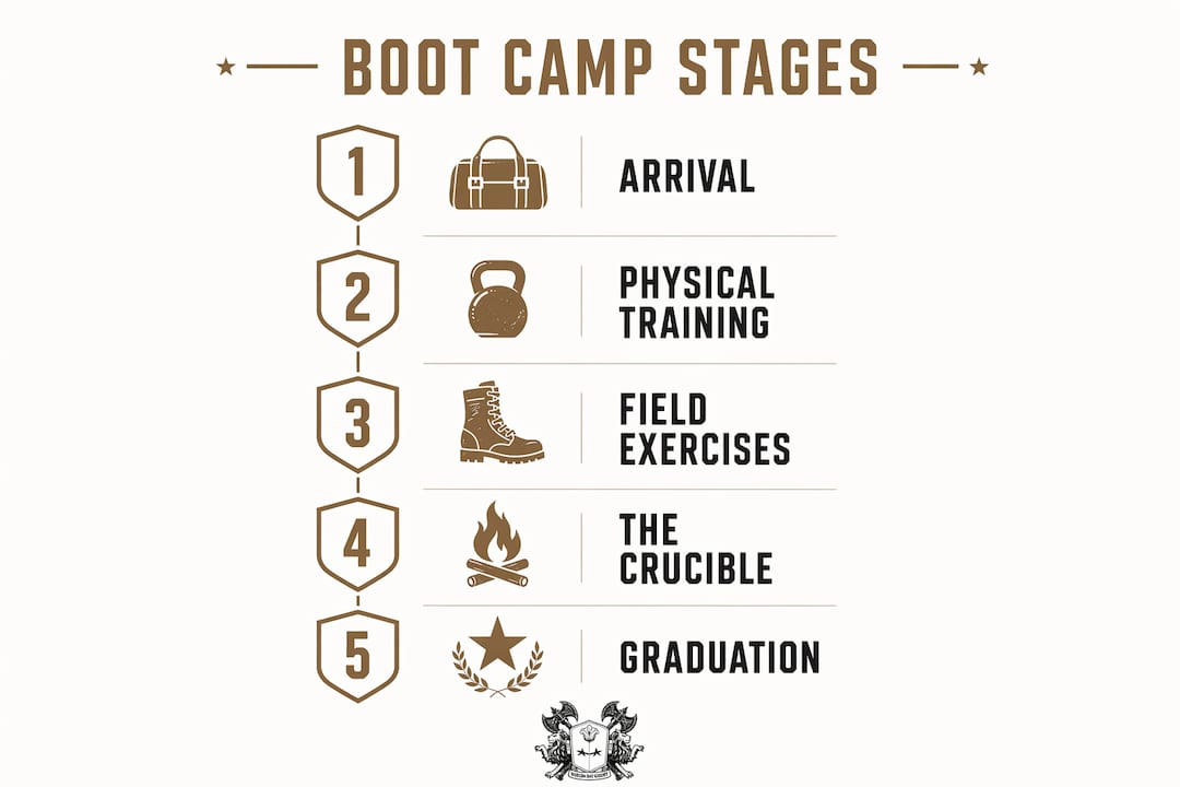 Infographic illustrating five stages of Marine Corps boot camp