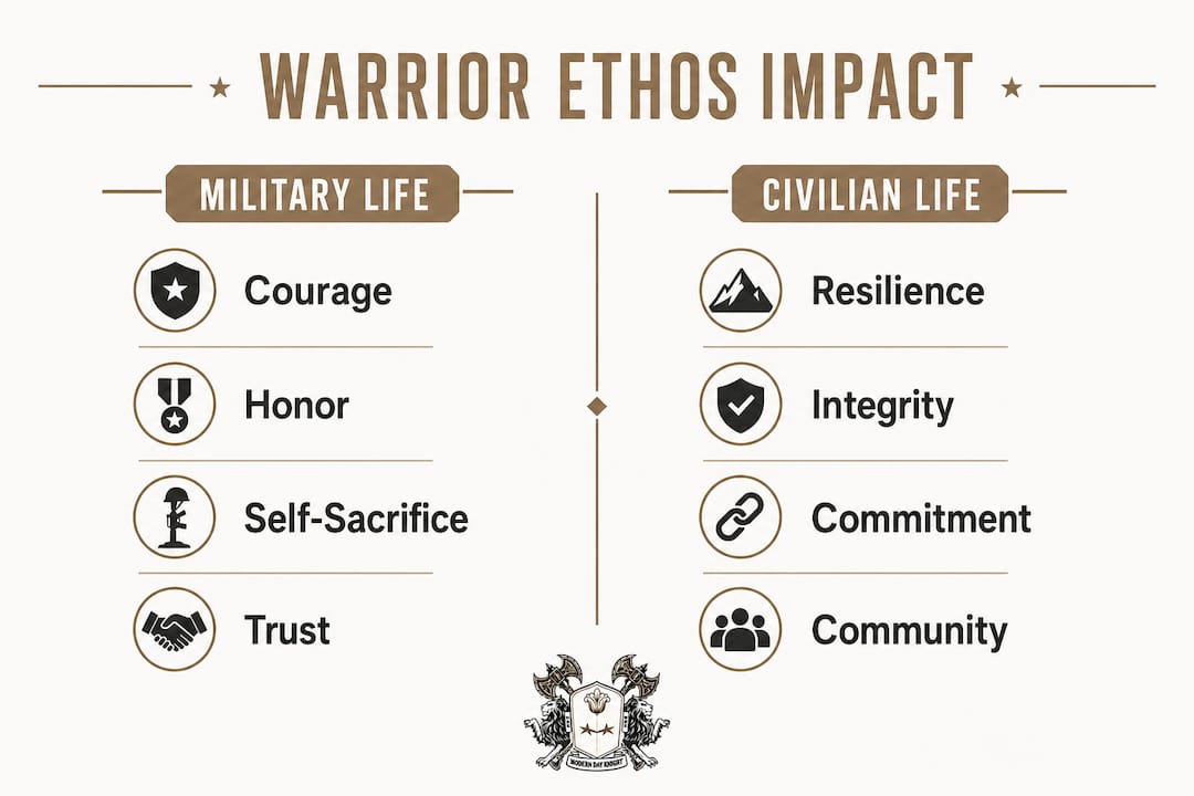 Infographic comparing military and civilian ethos values