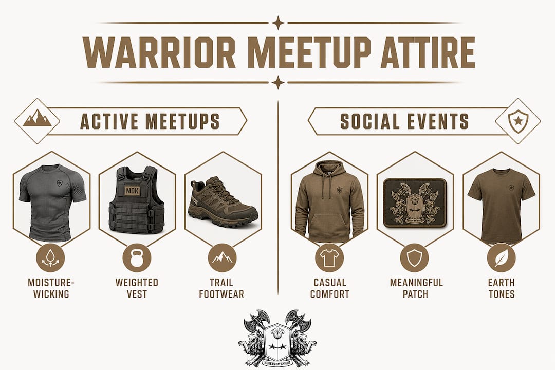 Infographic comparing active and social warrior meetup attire