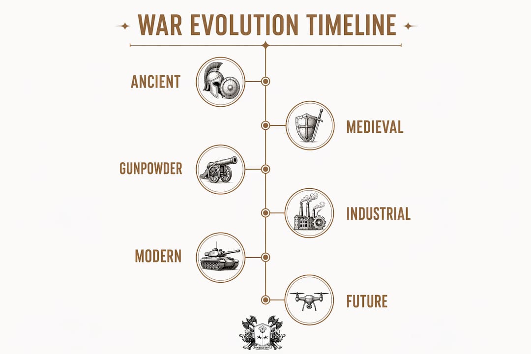 Infographic depicting war evolution stages