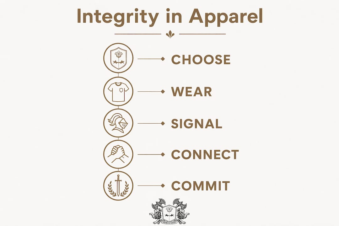 Infographic illustrating five steps of integrity through apparel