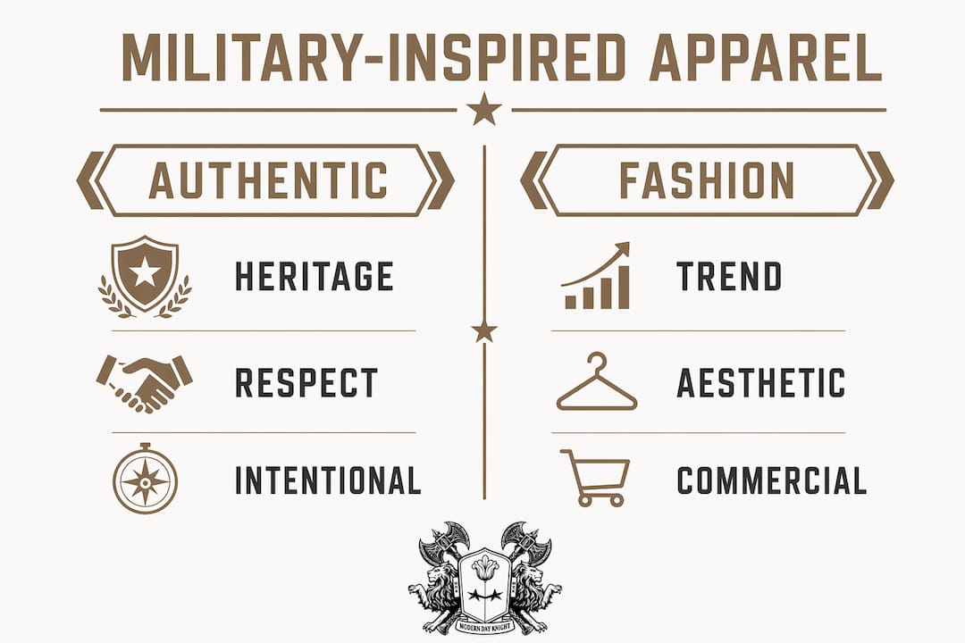 Infographic comparing authentic vs fashion military apparel