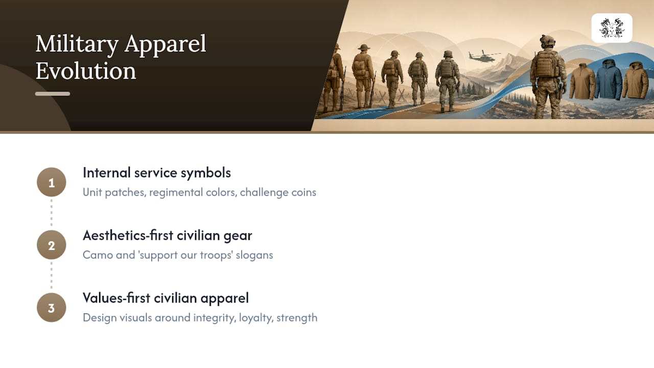 How Did Values-First Military Apparel Evolve? — overview diagram