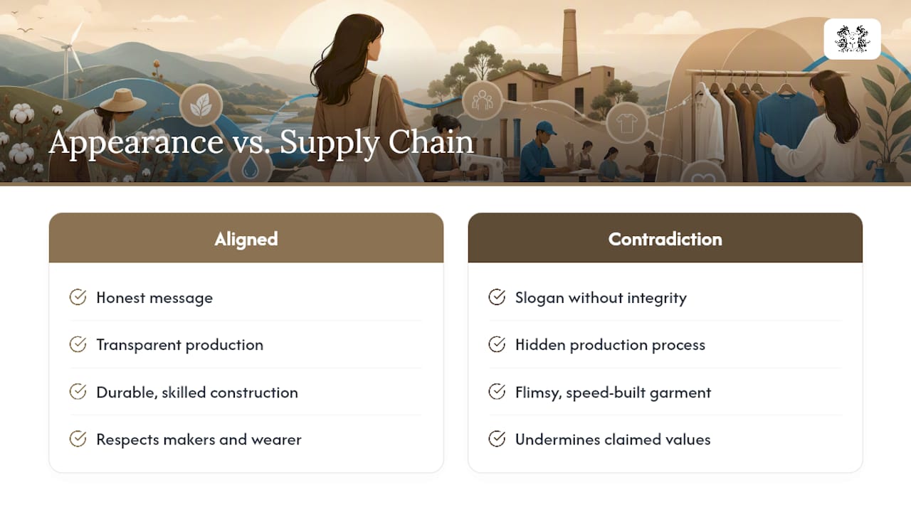 How Ethical Manufacturing Connects Appearance to Belief — overview diagram