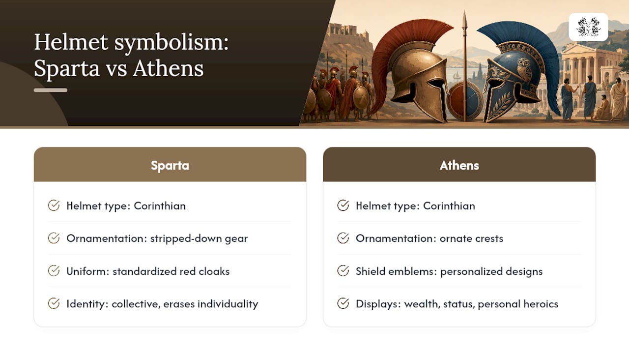 Diagram comparing Spartan and Athenian helmet symbolism