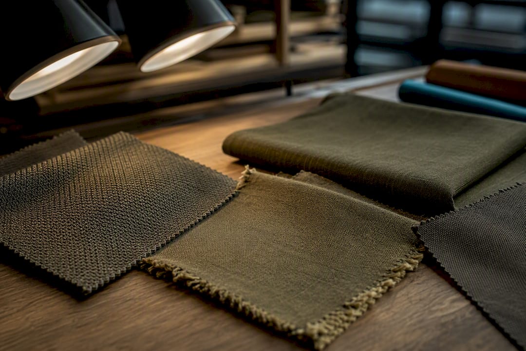 Olive drab textiles showing shade variation