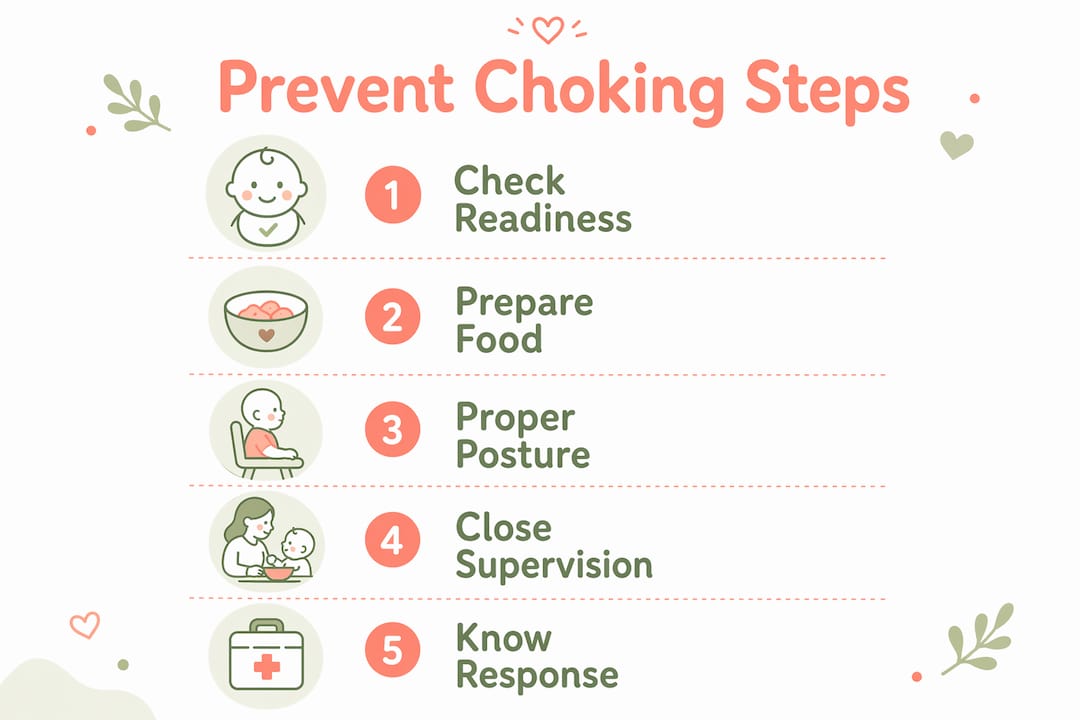 Infographic showing steps to prevent baby choking