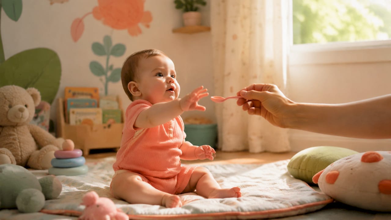 Baby showing readiness cues for solids