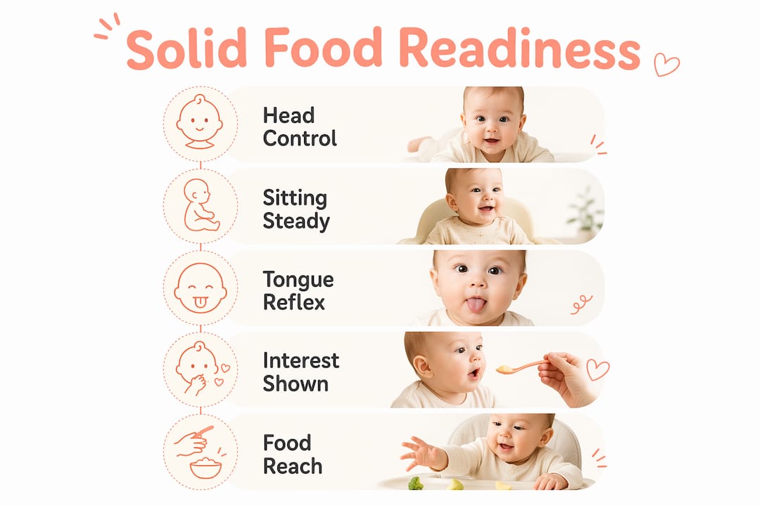 Infographic showing baby readiness steps for solid food