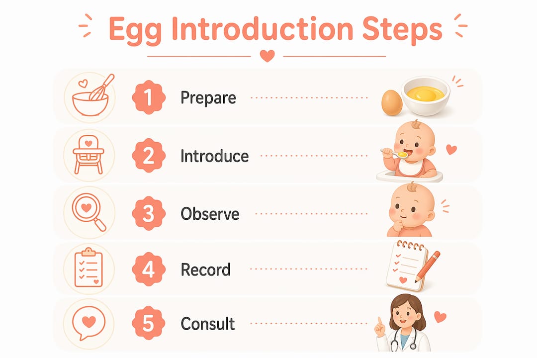 Infographic illustrating egg introduction steps