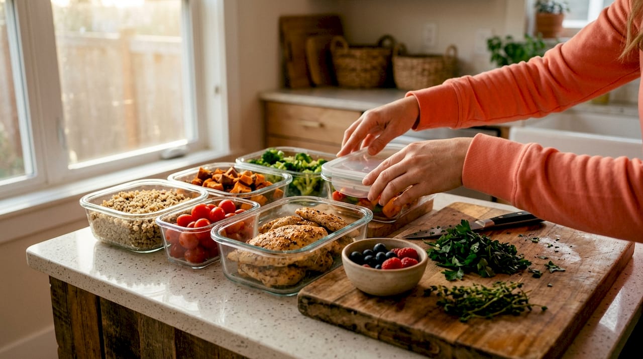 Meal prep containers with balanced food