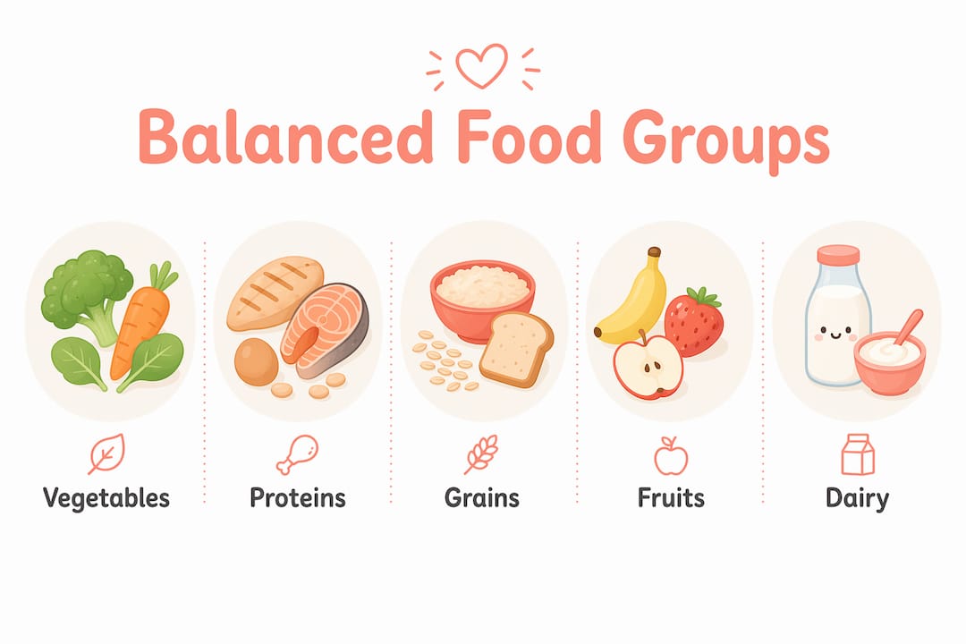 Infographic showing balanced food group proportions
