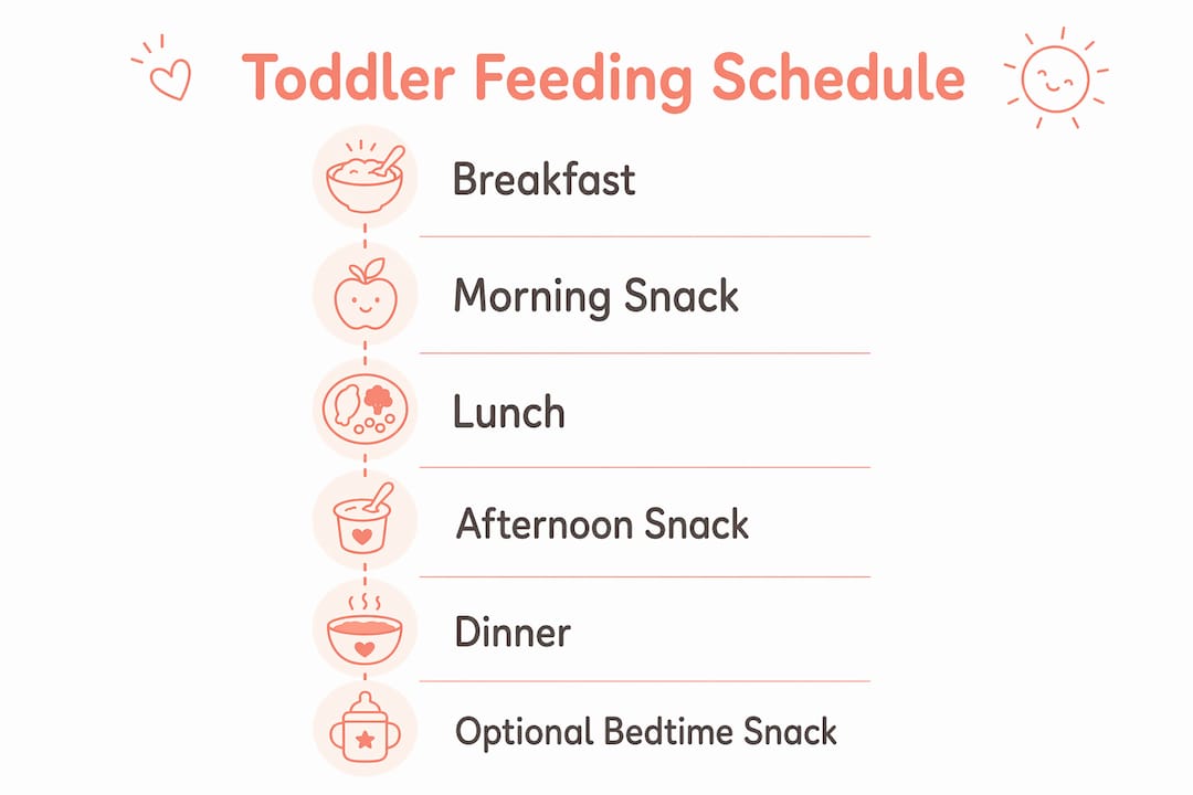 Infographic showing toddler daily feeding schedule steps