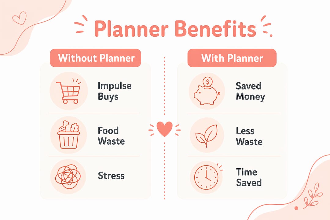 Infographic comparing meal planning benefits and drawbacks