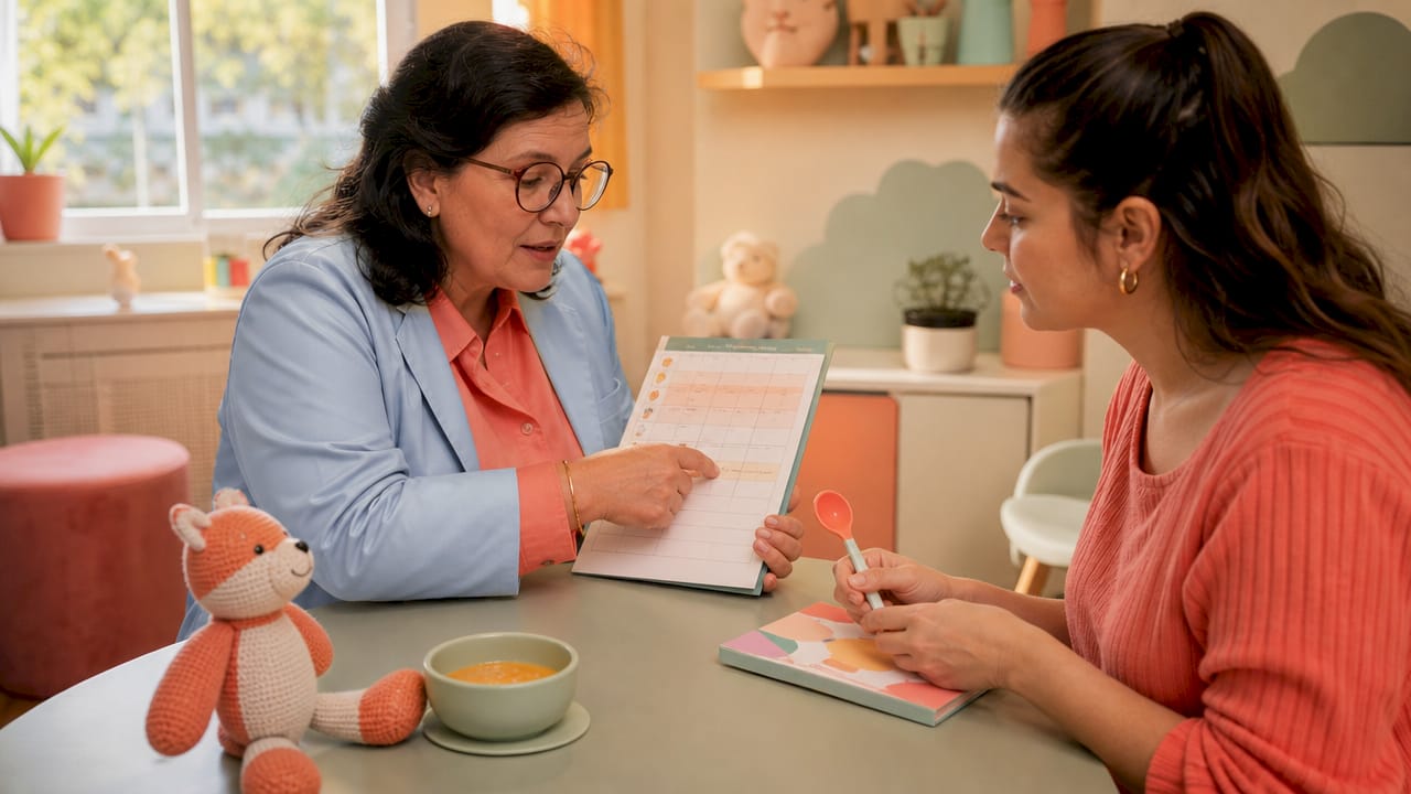 Pediatrician advising parent on baby feeding