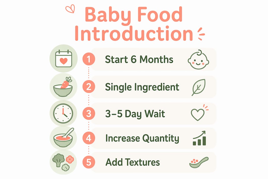 Infographic showing baby food introduction timeline