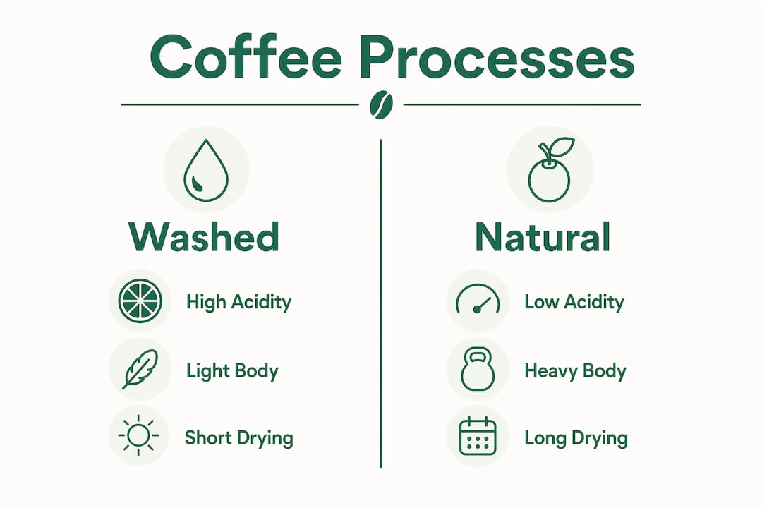 Infographic comparing washed and natural coffee processing