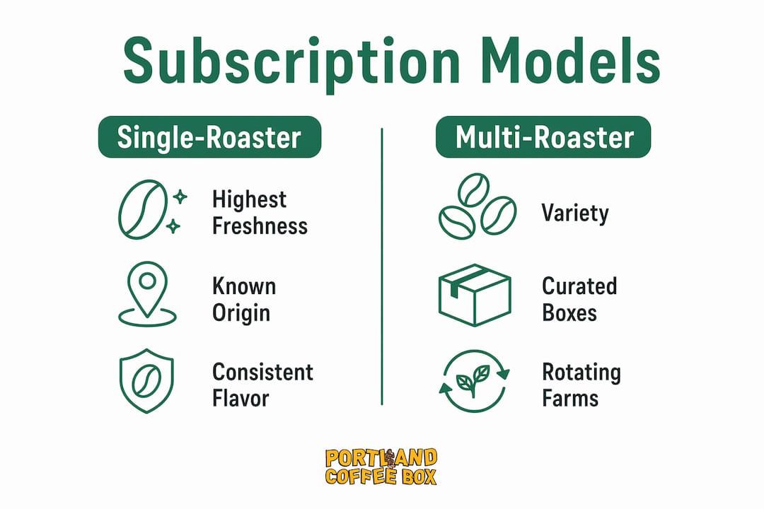 Infographic comparing single-roaster and multi-roaster coffee subscriptions