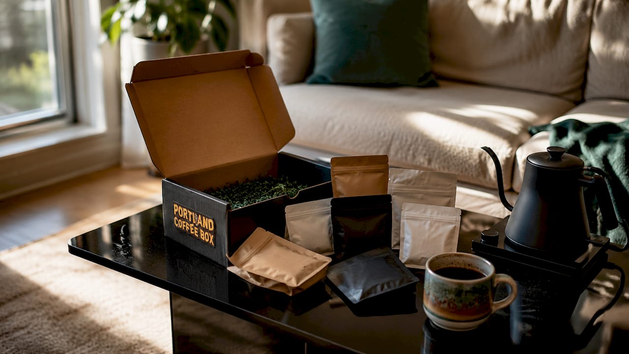 Multi-roaster coffee gift box close-up