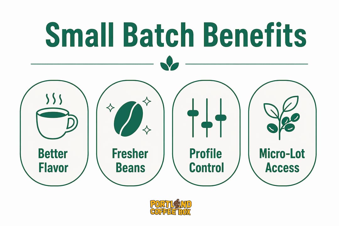 Infographic showing small batch roasting benefits